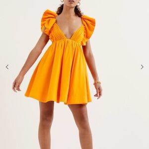 For Love and Lemons Clementine Dress Orange medium Flutter Sleeve Backless (SD2)
